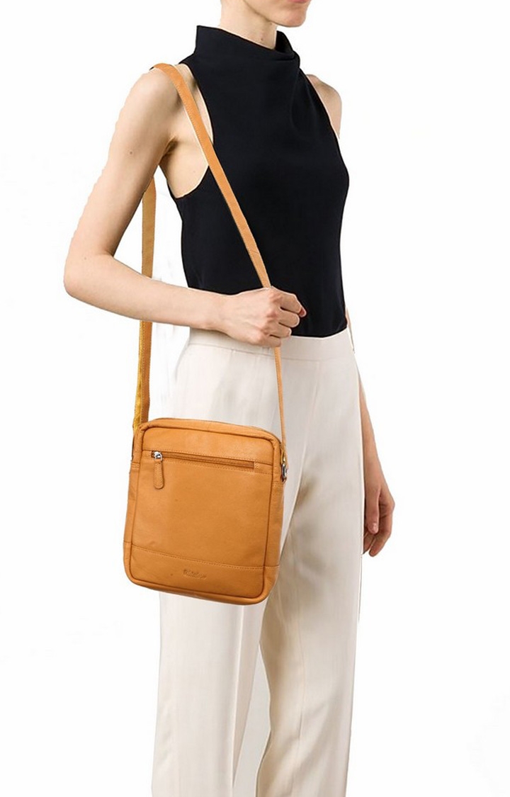 WildHorn | WildHorn Upper Grain Genuine Leather Yellow Ladies Sling, Cross-body, Hand Bag with Adjustable Strap  5
