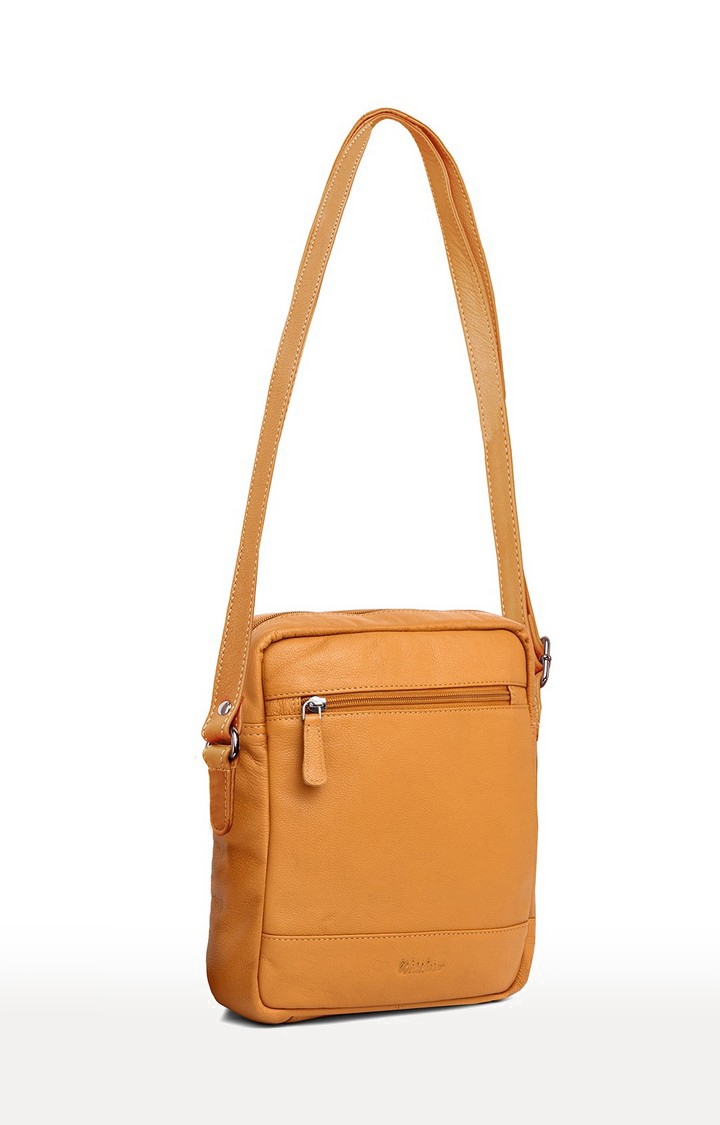 WildHorn | WildHorn Upper Grain Genuine Leather Yellow Ladies Sling, Cross-body, Hand Bag with Adjustable Strap  2