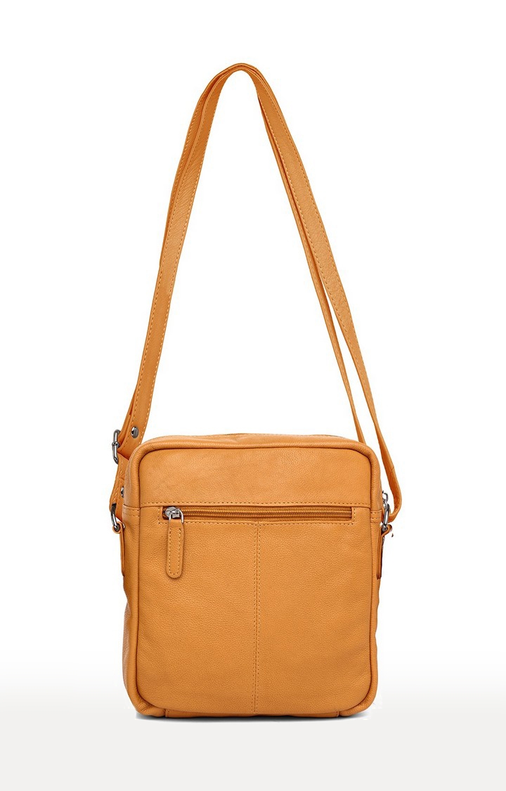 WildHorn | WildHorn Upper Grain Genuine Leather Yellow Ladies Sling, Cross-body, Hand Bag with Adjustable Strap  1