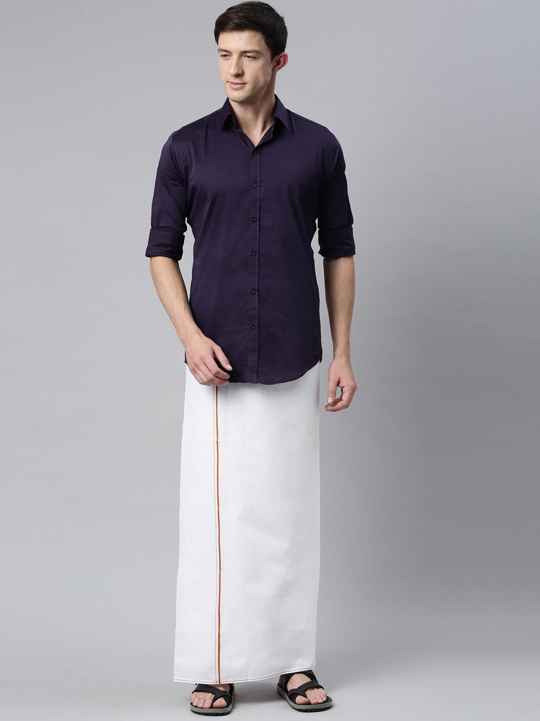 WHITE HEART | White Heart Mens 100% Cotton White Double and Small Border Dhoti - Pack of 2 6