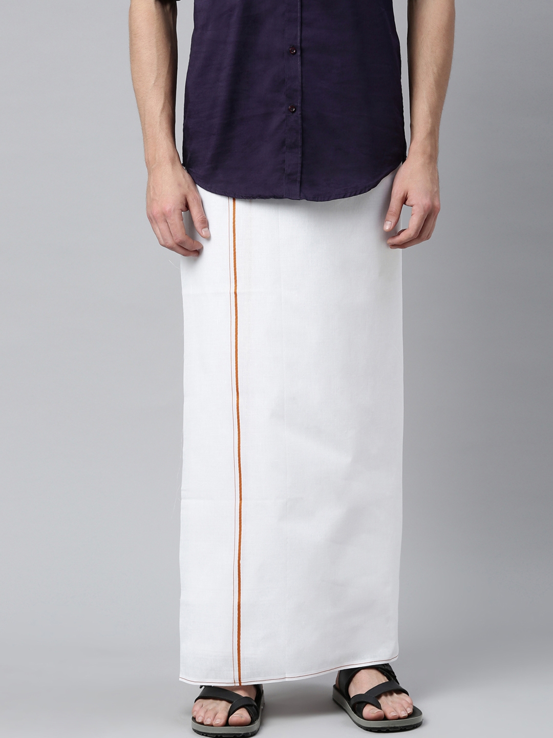 WHITE HEART | White Heart Mens 100% Cotton White Double and Small Border Dhoti - Pack of 2 5