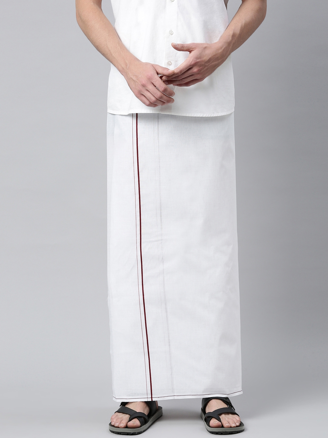 WHITE HEART | White Heart Mens 100% Cotton White Double and Small Border Dhoti - Pack of 2 2
