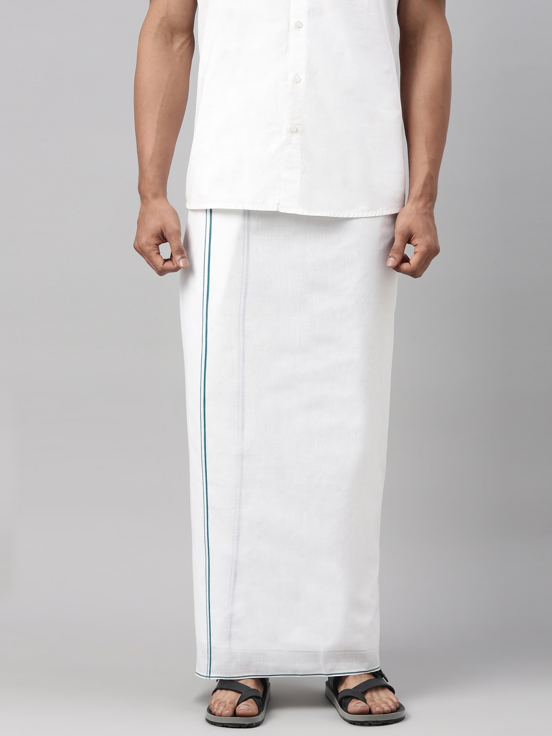 WHITE HEART | White Heart Mens 100% Cotton White Double and Small Border Dhoti - Pack of 2 2
