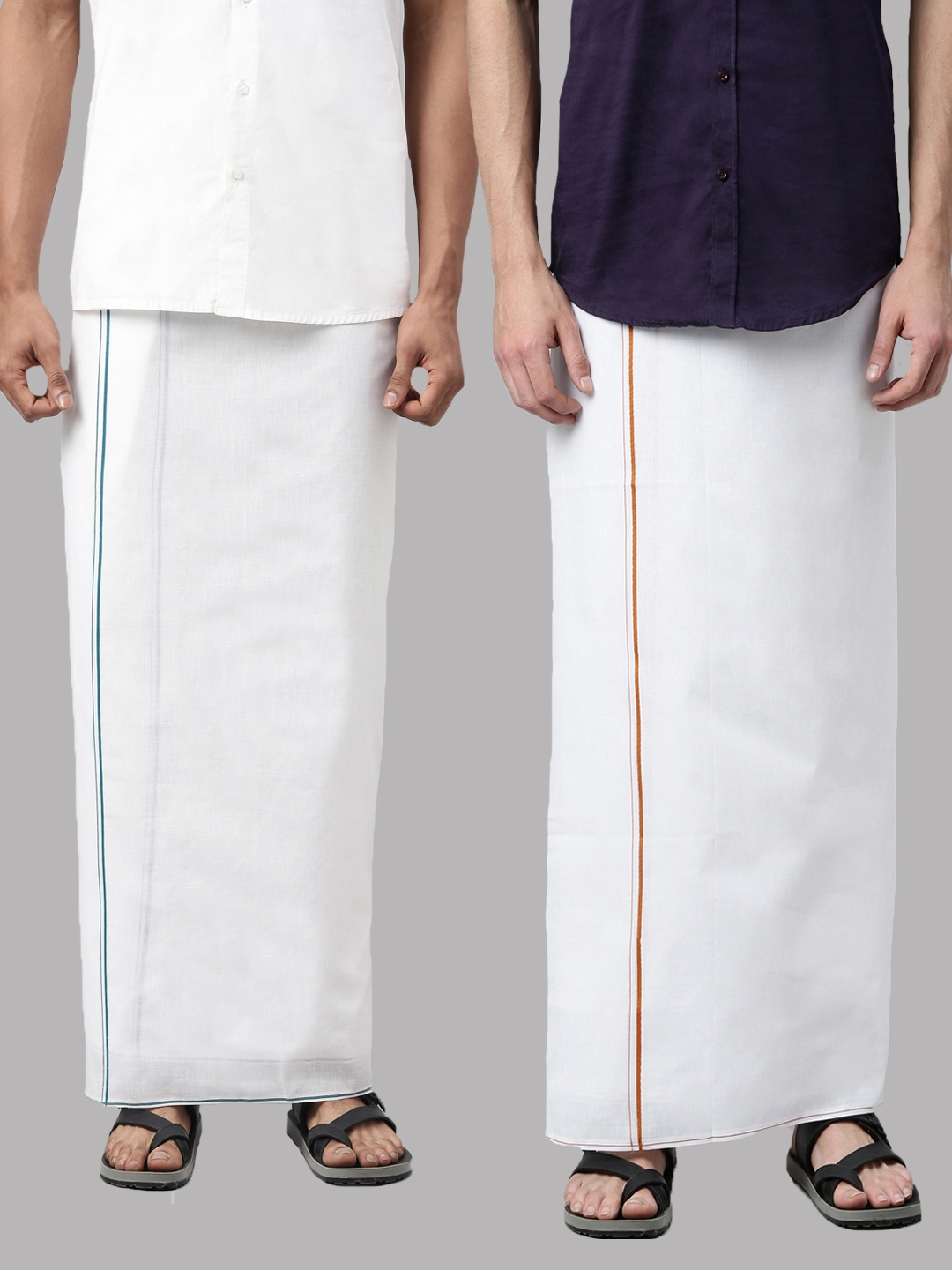 WHITE HEART | White Heart Mens 100% Cotton White Double and Small Border Dhoti - Pack of 2 0