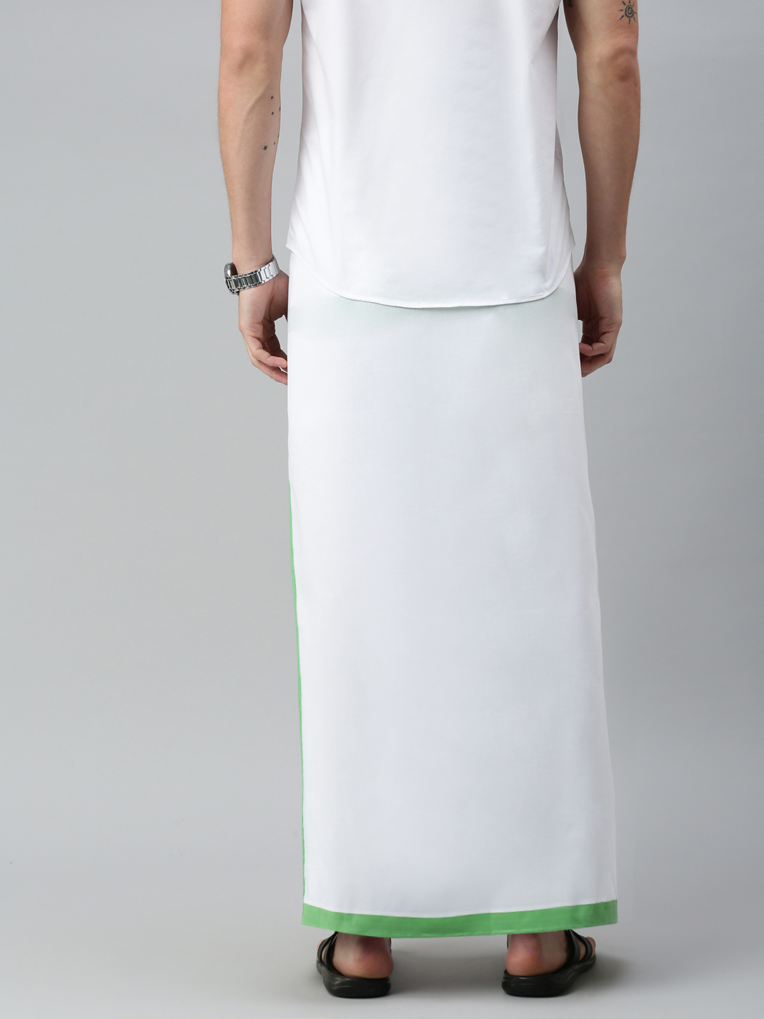 Whiteheart Men's 100% Cotton Solid,Light Green colour Fancy border Dhotis