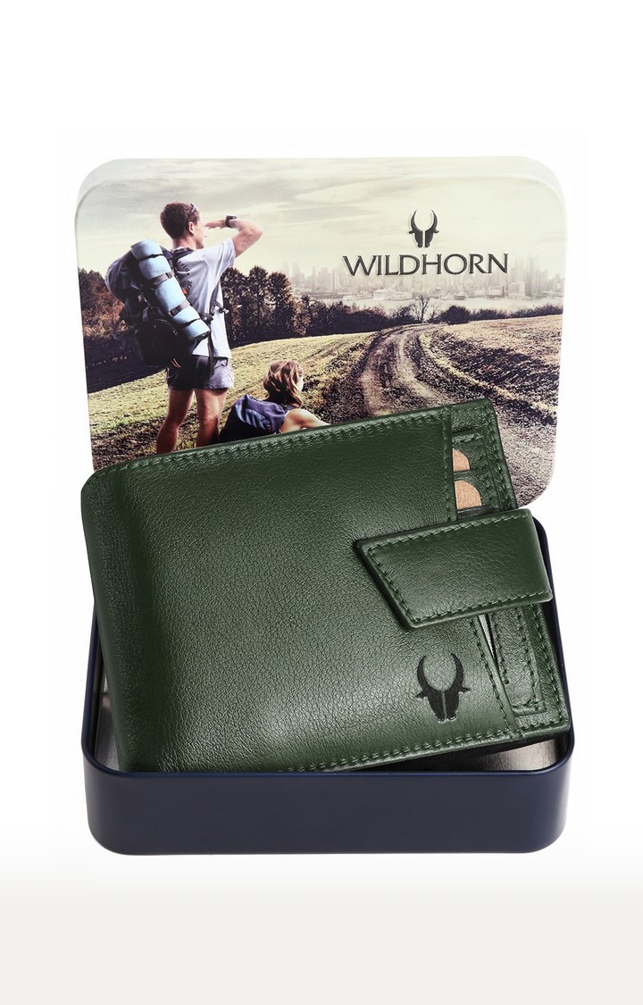 WildHorn | WildHorn RFID Protected Genuine High Quality Leather Embossed Green Wallet for Men 0