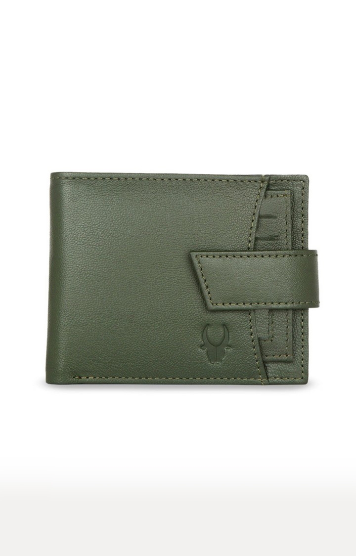 WildHorn | WildHorn RFID Protected Genuine High Quality Leather Embossed Green Wallet for Men 1