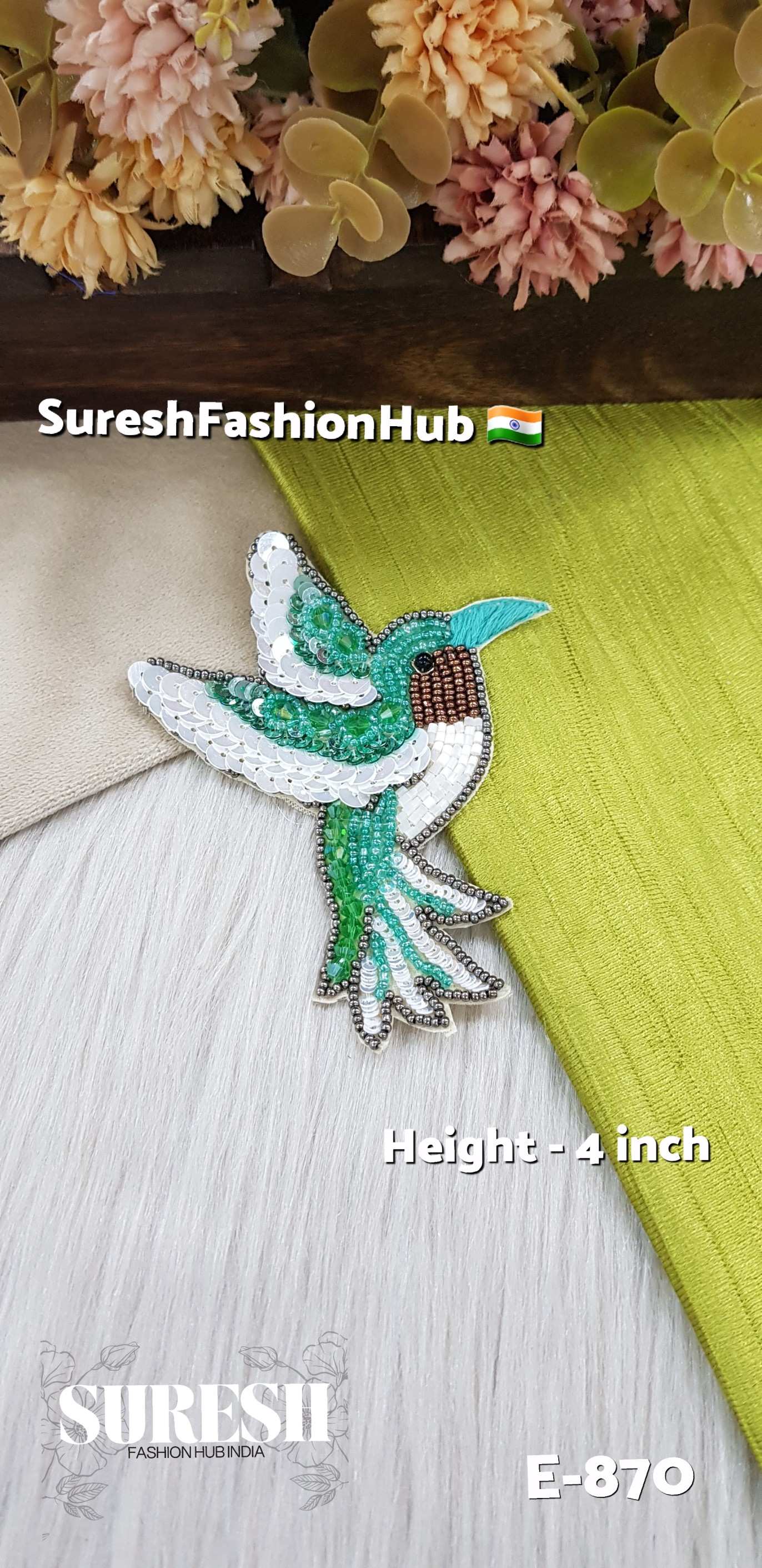 E-870 Mint Green Left Side Flying Bird Patch