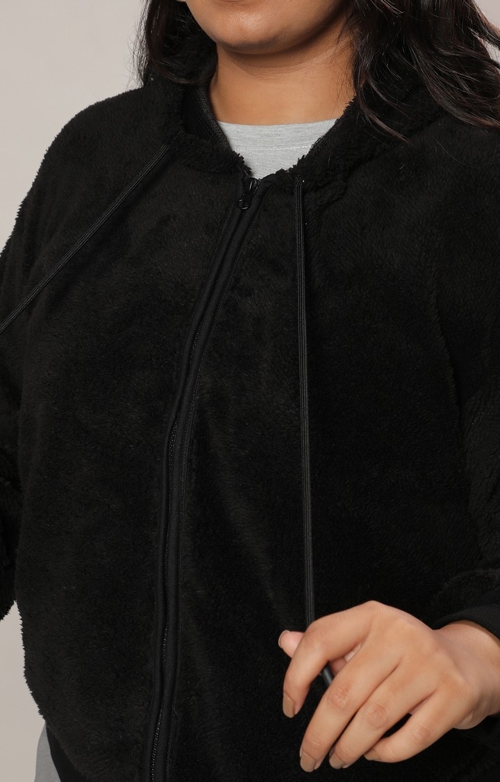 Women's Carbon Black Fleece Hoodie With Zip-Closure