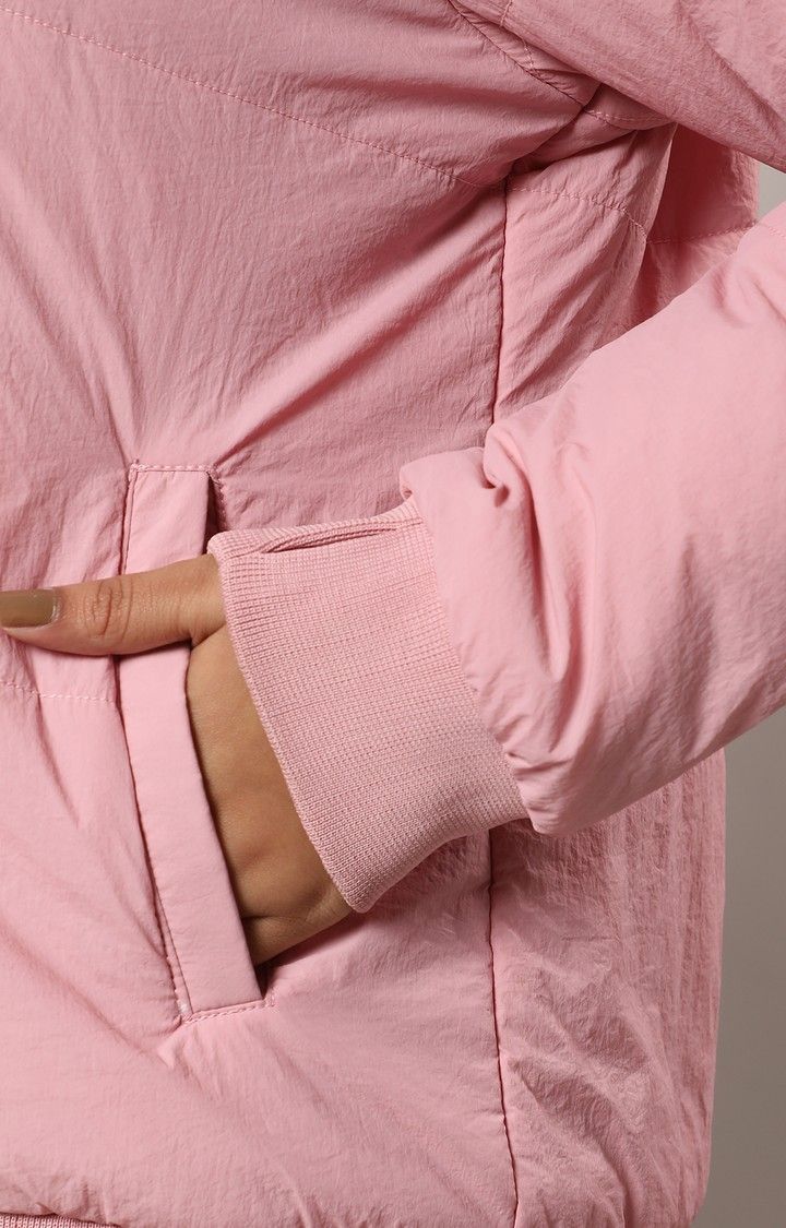 Women's Pink Solid Bomber Jackets