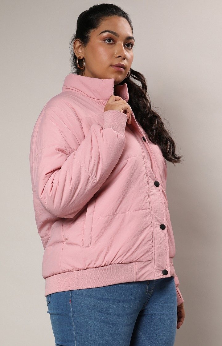 Women's Pink Solid Bomber Jackets