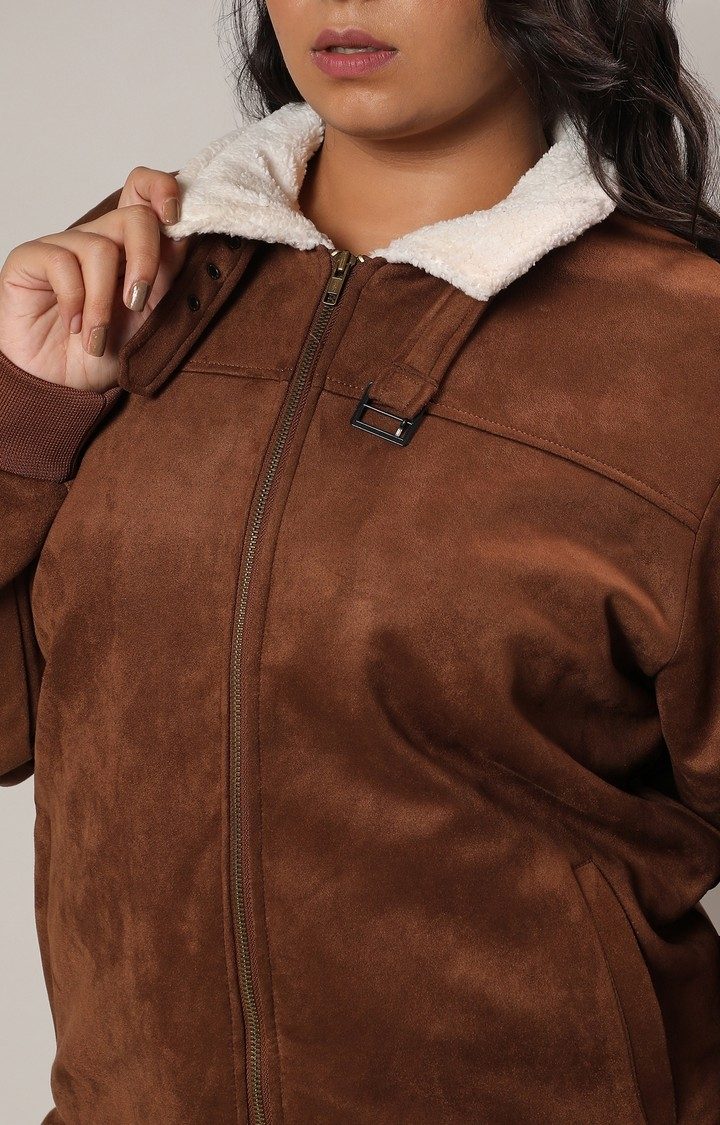 Women's Brown Solid Bomber Jackets