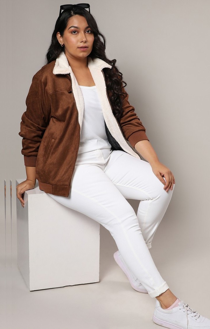 Women's Brown Solid Bomber Jackets