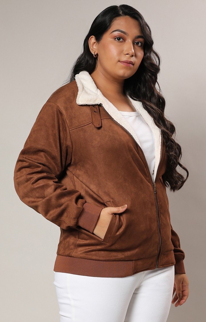 Women's Brown Solid Bomber Jackets