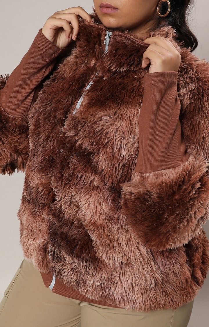 Women's Brown Textured Bomber Jackets