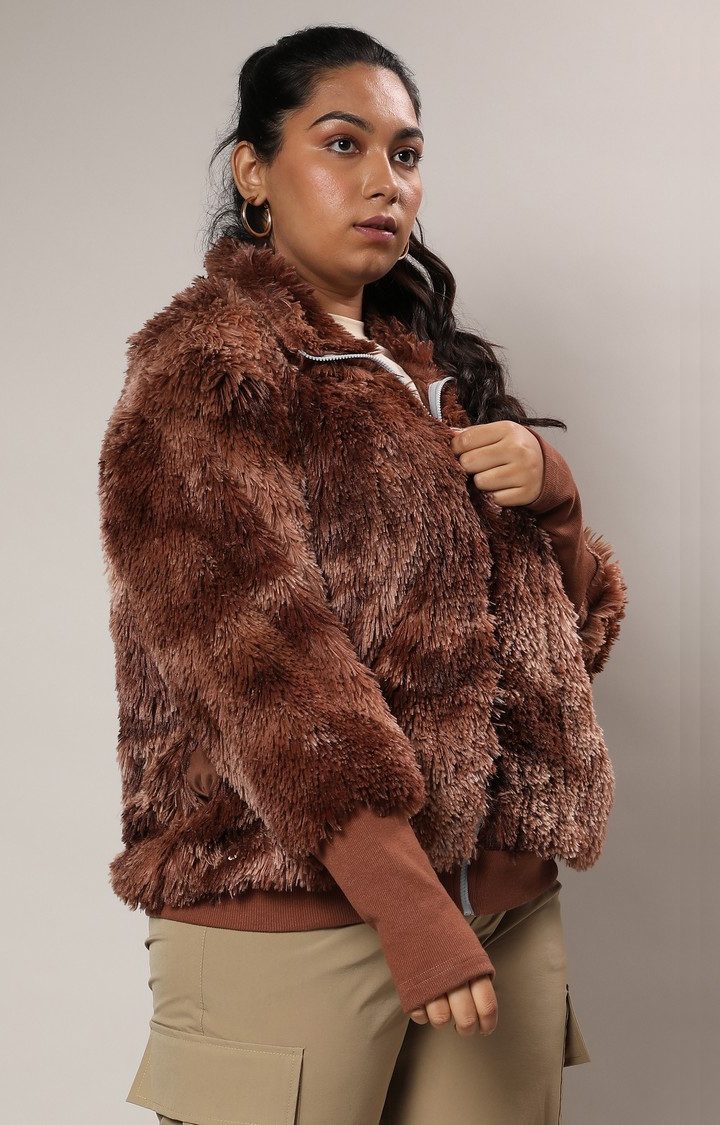 Women's Brown Textured Bomber Jackets