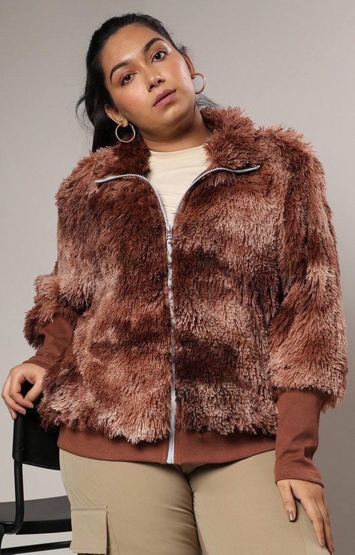 Women's Brown Textured Bomber Jackets
