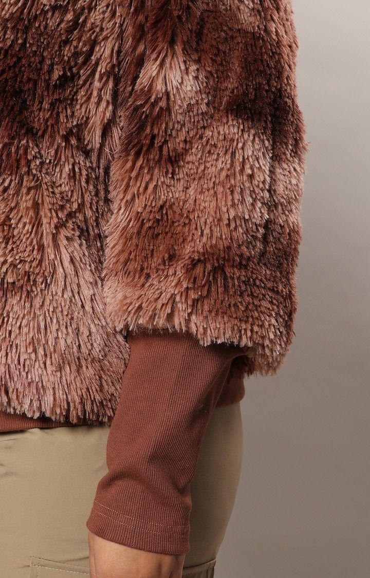 Women's Brown Textured Bomber Jackets