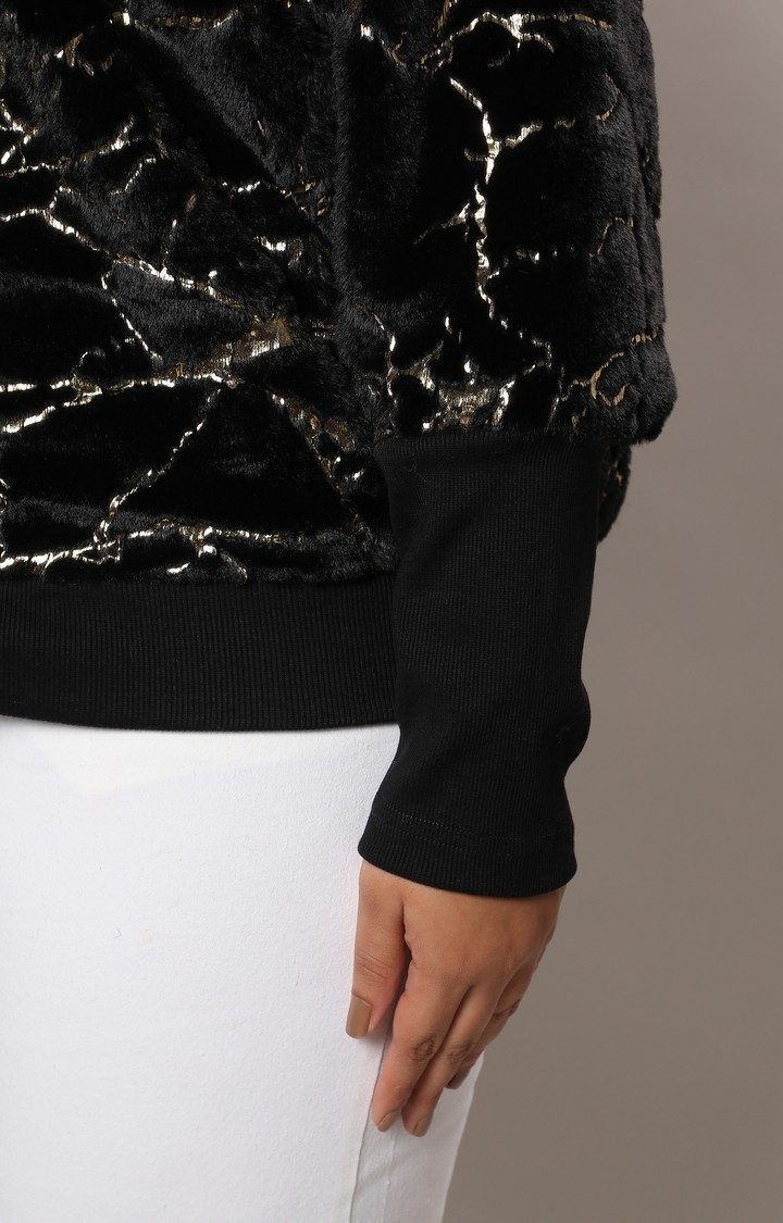Women's Black Textured Bomber Jackets