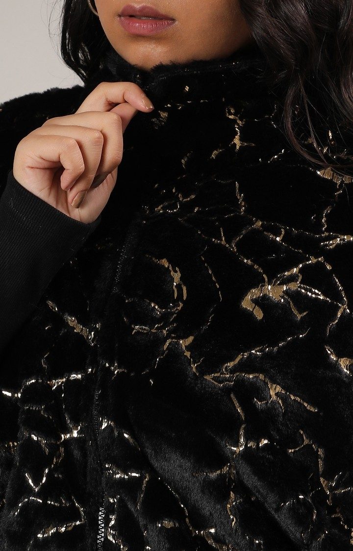 Women's Black Textured Bomber Jackets