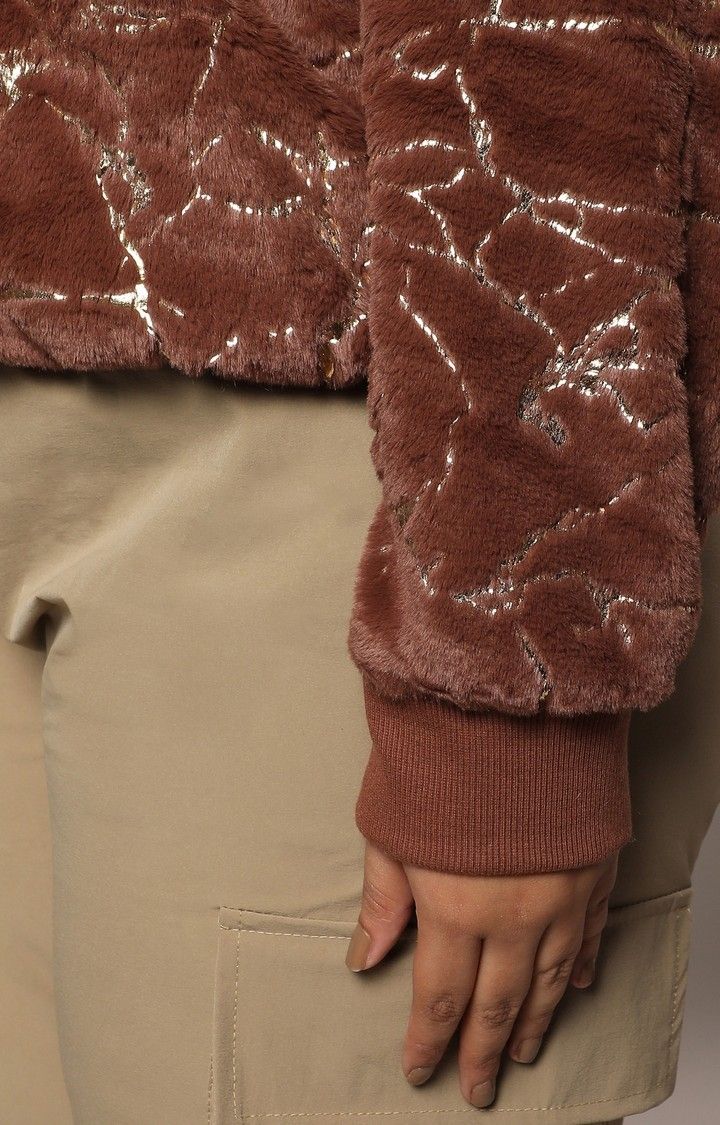 Women's Brown Textured Bomber Jackets
