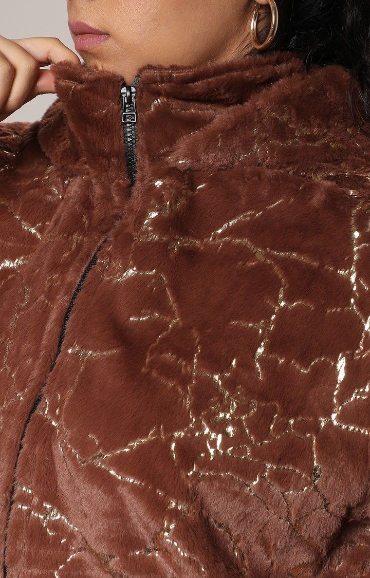 Women's Brown Textured Bomber Jackets