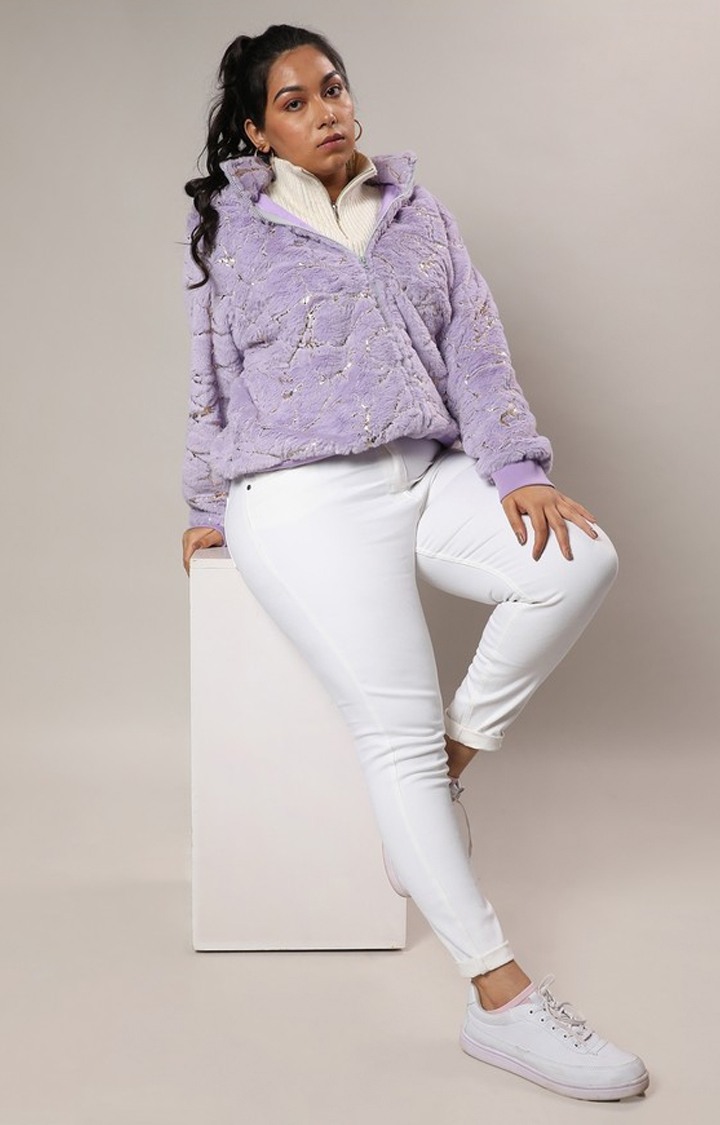 Women's Purple Textured Bomber Jackets