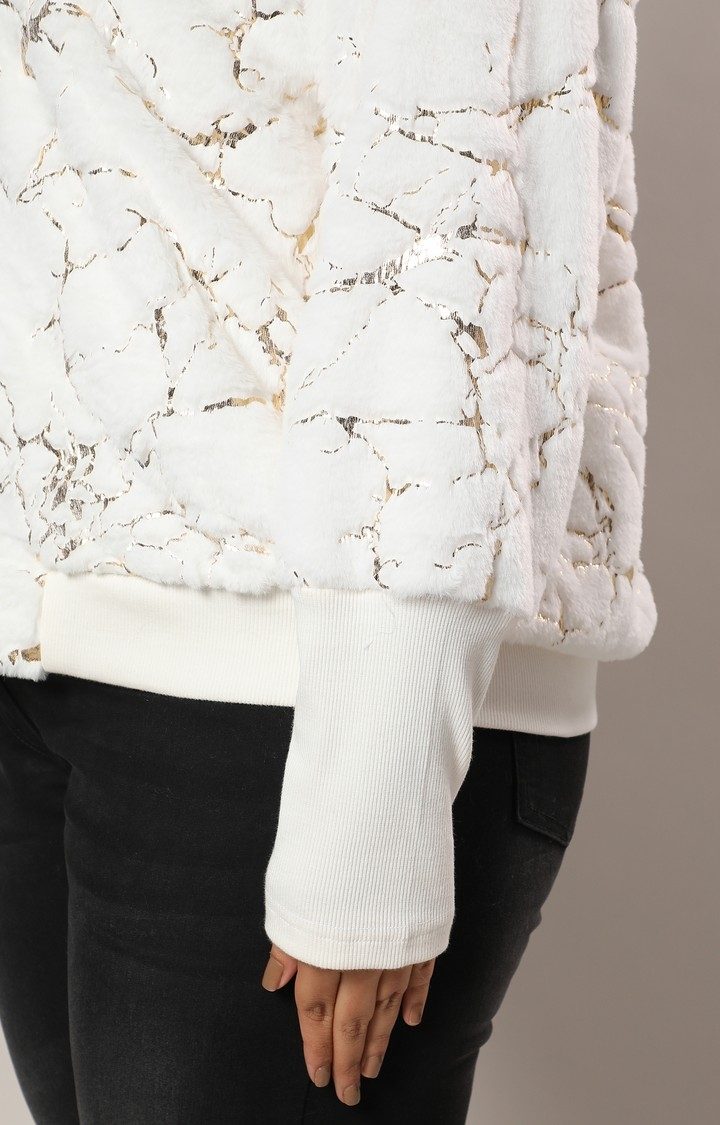 Women's White Textured Bomber Jackets