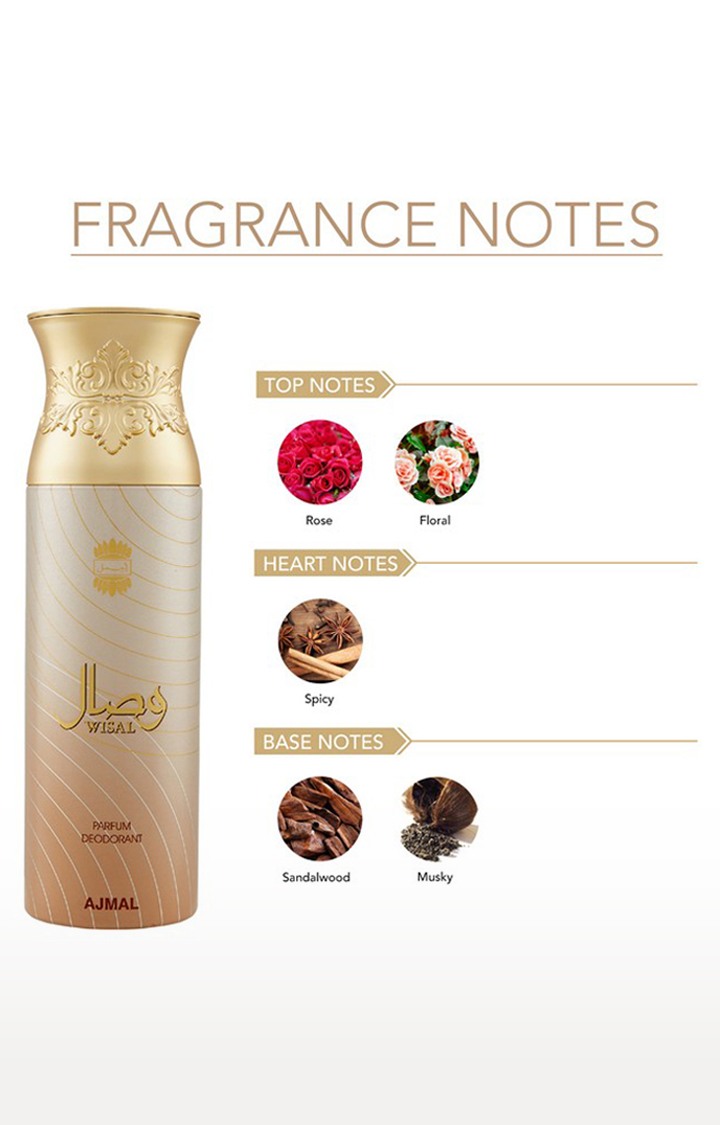 Ajmal Wisal Dhahab EDP Fruity Perfume 50ml for Men and Wisal Deodorant Musky Fragrance 200ml for WoMen