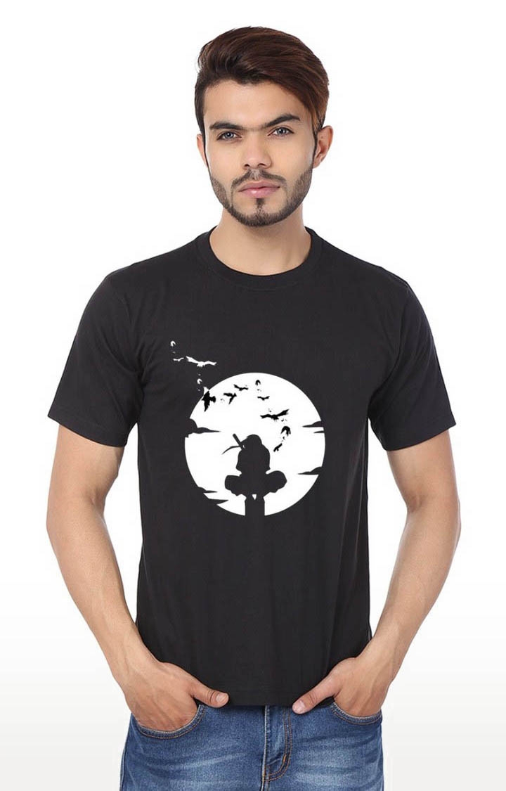 Weardo | Men's Black Cotton Printed Regular T-Shirts