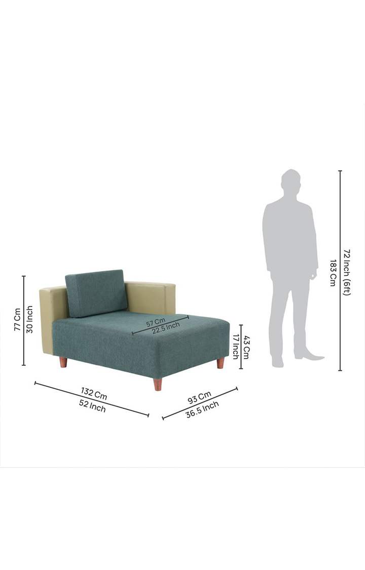 neudot Hailey Duet Fabric 1 Seater Left Aligned Chaise | Lounger | L Shape | LHS | Comfortable Sofa Dual Color | Living Room | Bed Room | Castle Green Colour