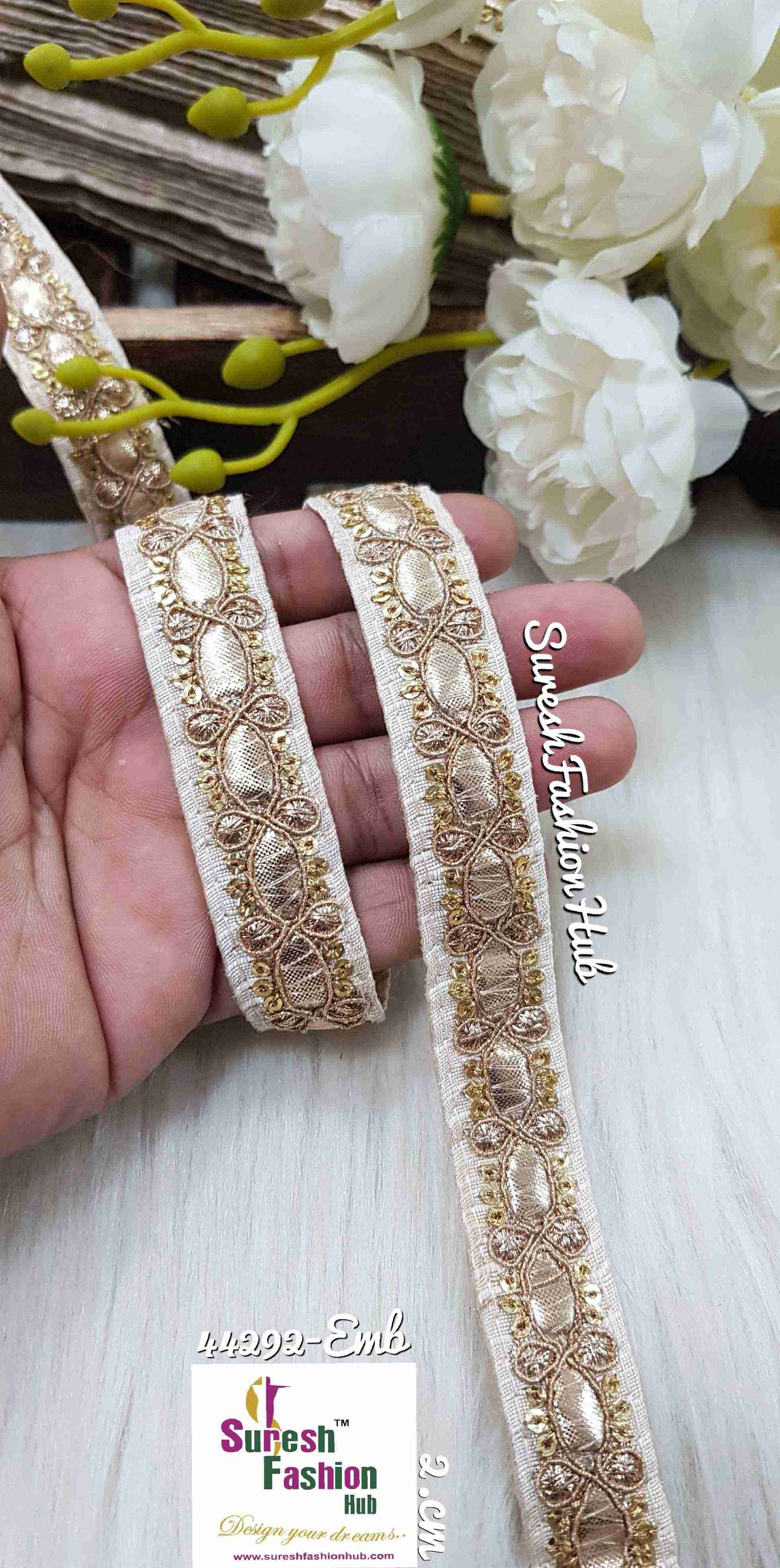 Gota Gold zari  Fusion Off White Fabric Embellishments