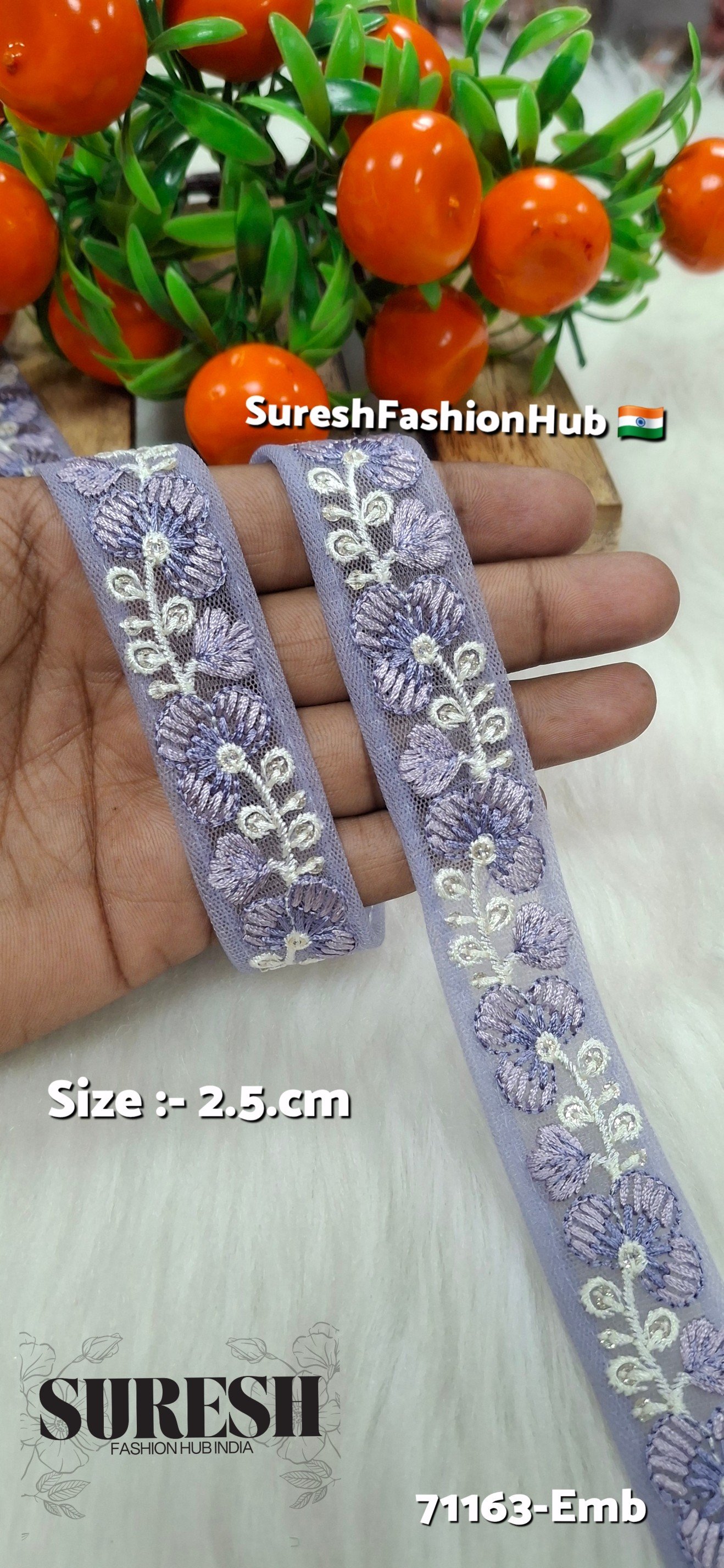 Floral Thread Embroidery Lace – Purple | 71163-Emb