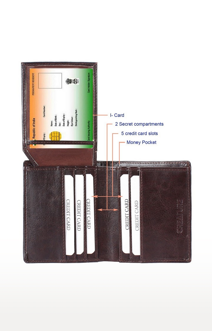 CREATURE | CREATURE Bi-Fold Brown Color Faux-Leather Wallet with Multiple Card Slots for Men 2