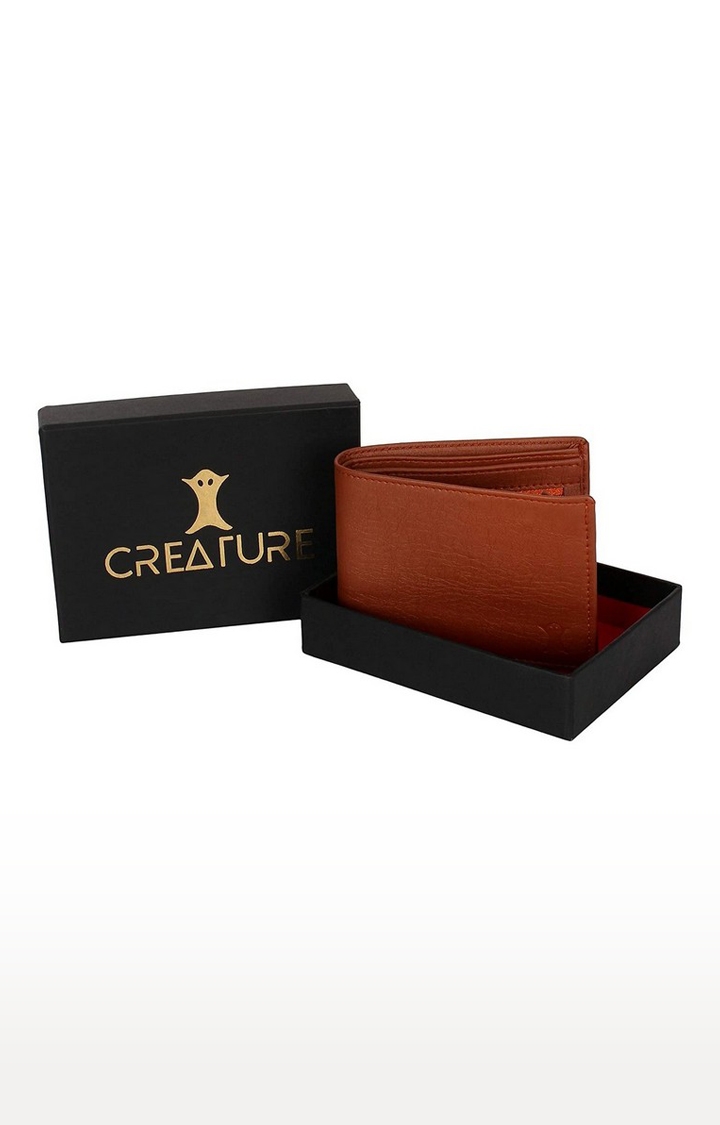 CREATURE | CREATURE Bi-Fold Tan Pu-Leather Wallet with Multiple Card Slots for Men 4