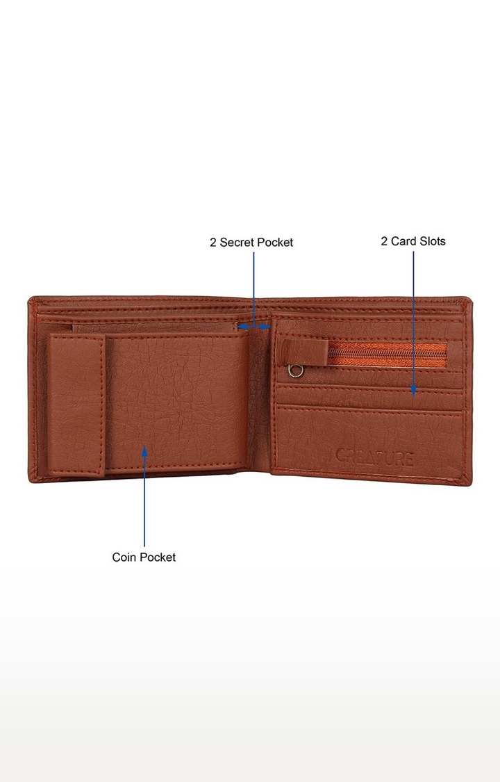 CREATURE | CREATURE Bi-Fold Tan Pu-Leather Wallet with Multiple Card Slots for Men 1