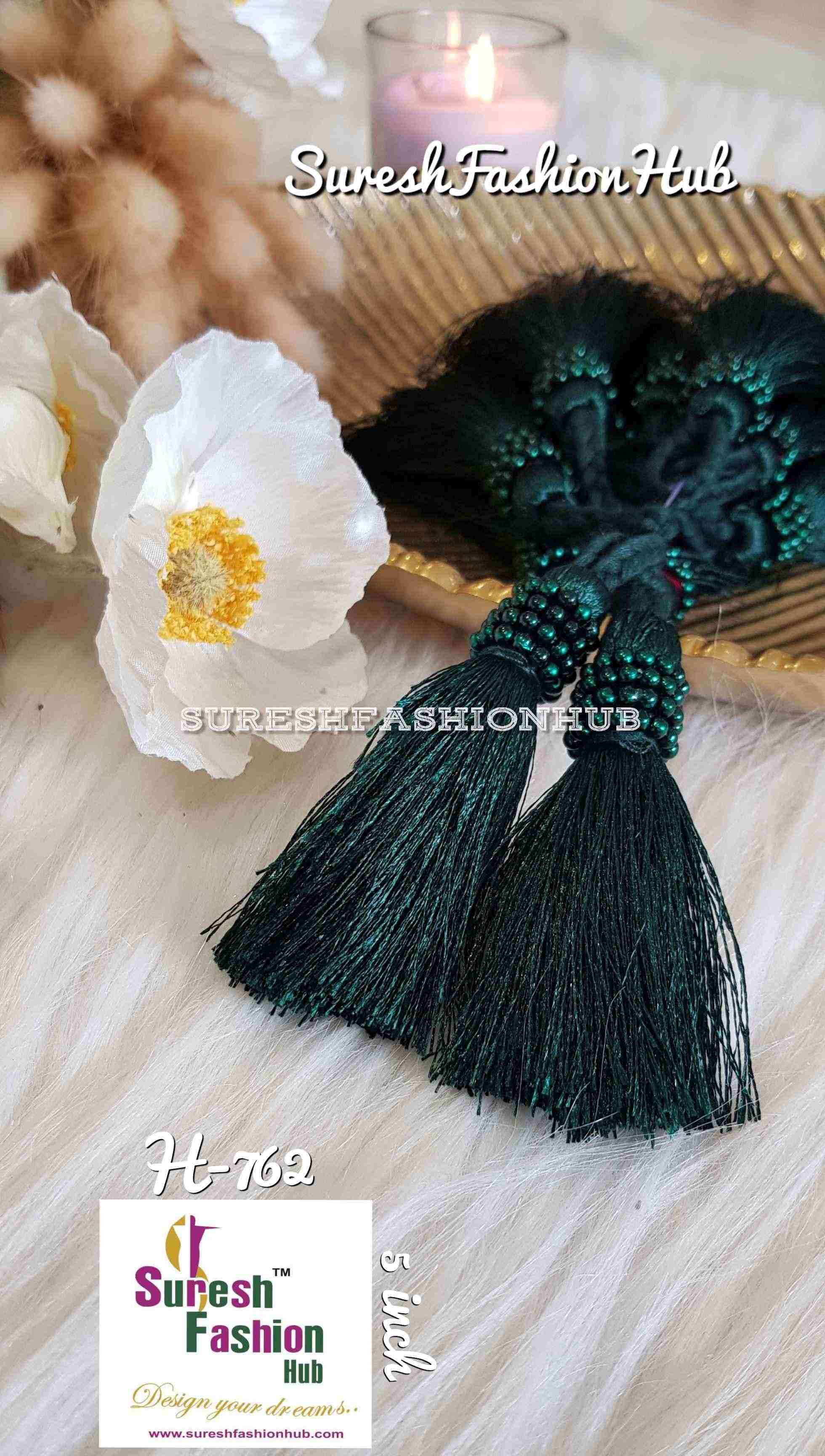 Tiny Beaded Dark Green Thread Tassel