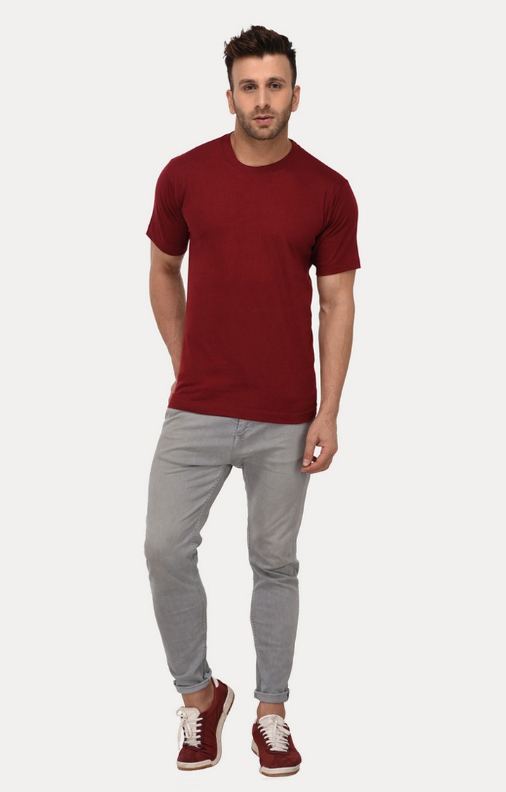 Men's Red Cotton Solid Regular T-Shirts