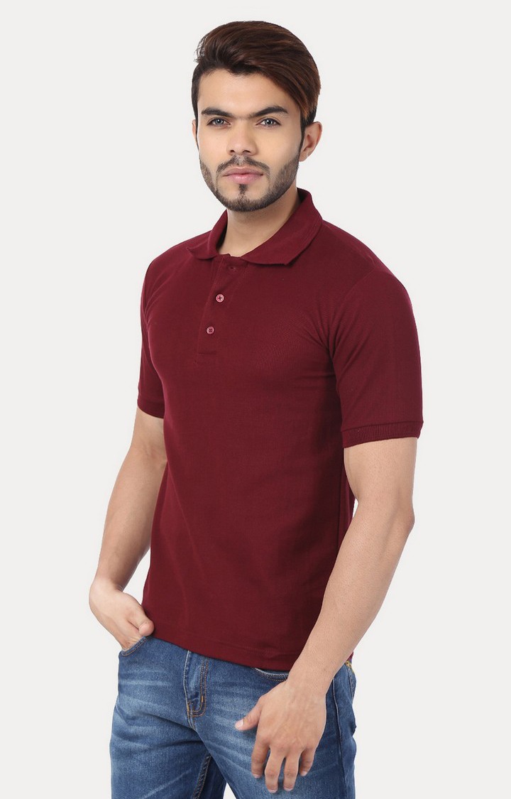 Men's Red Cotton Solid Polos