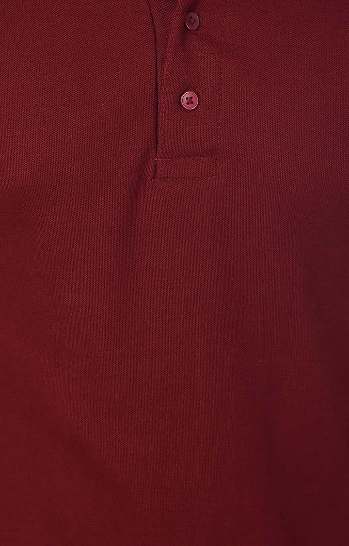 Men's Red Cotton Solid Polos