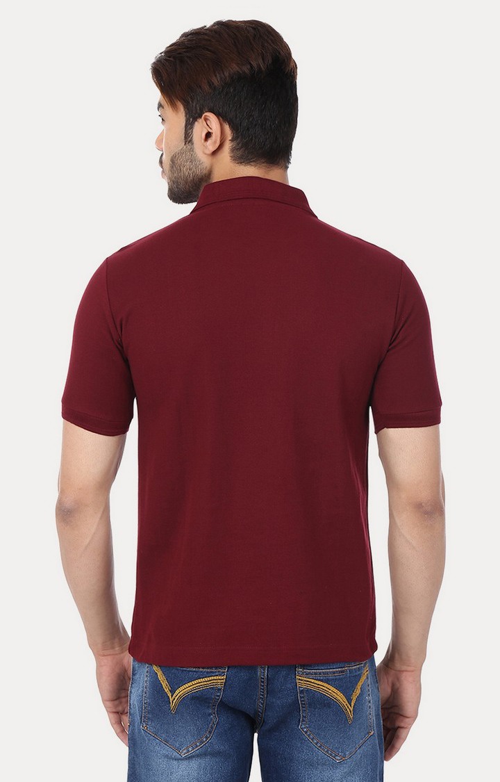 Men's Red Cotton Solid Polos