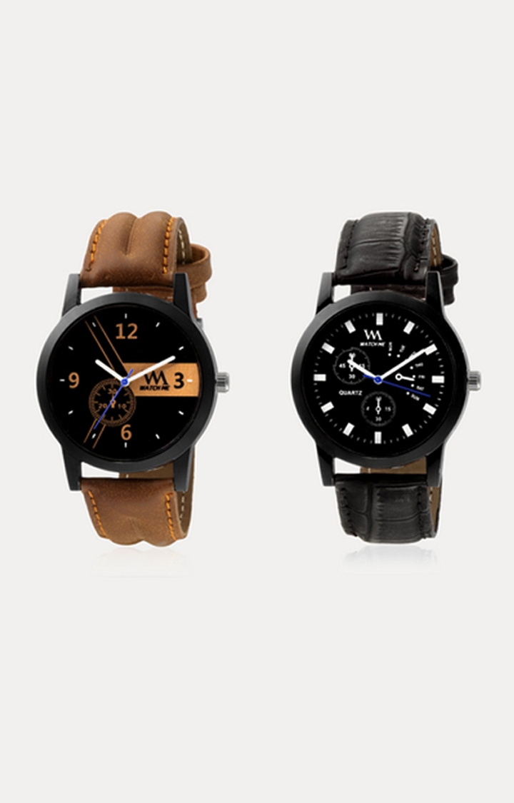 Watch Me | Watch Me Brown and Black Analog Watch - Set of 2 For Men 0