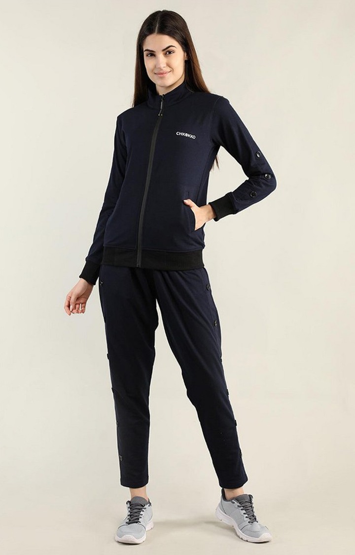 Women's Navy Blue Solid Cotton Co-ords