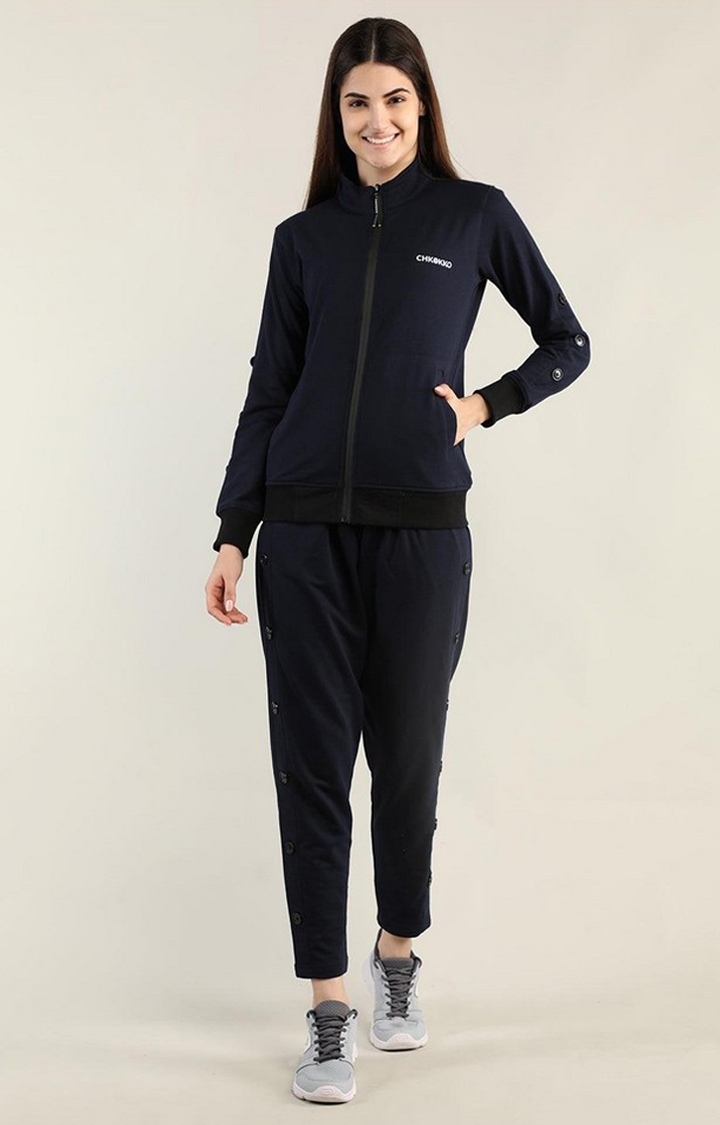 Women's Navy Blue Solid Cotton Co-ords