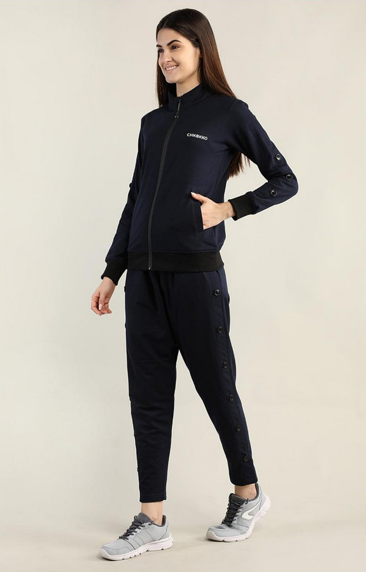 Women's Navy Blue Solid Cotton Co-ords