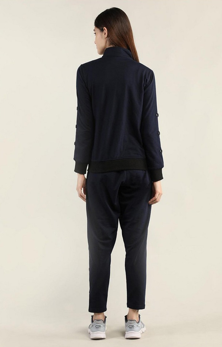 Women's Navy Blue Solid Cotton Co-ords