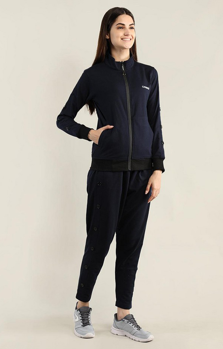 Women's Navy Blue Solid Cotton Co-ords