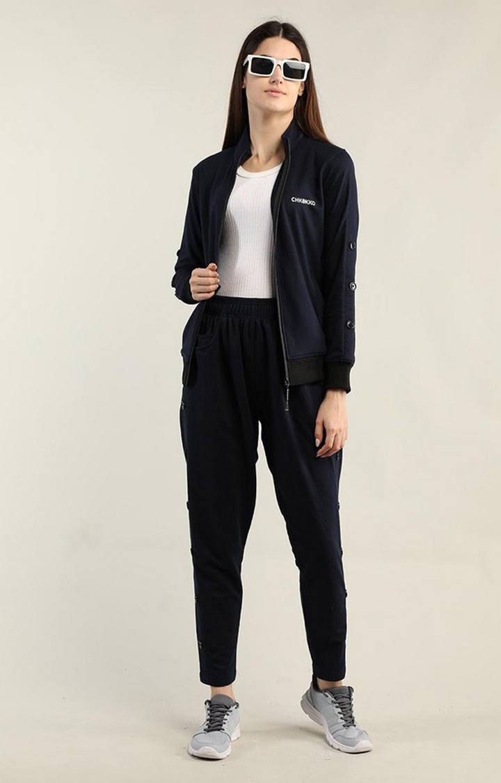 Women's Navy Blue Solid Cotton Co-ords