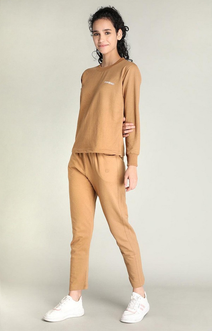 Women's Brown Solid Cotton Co-ords