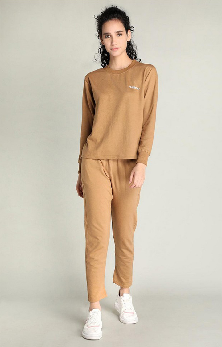 Women's Brown Solid Cotton Co-ords